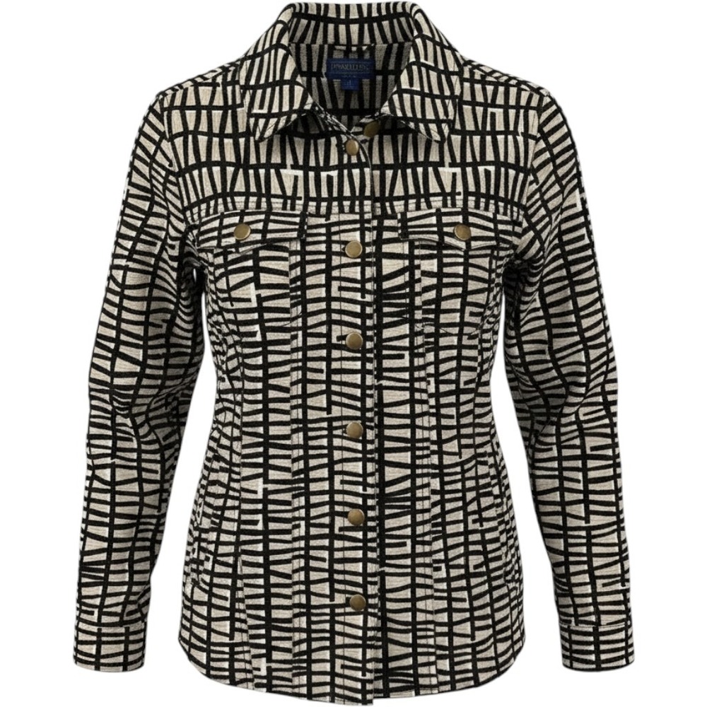 Pendleton Women Medium Cotton Geometric Abstract Button Up Jacket Black Cream